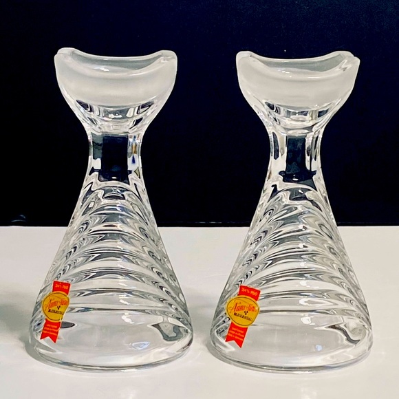 Vtg MCM Anna Hutte Bleikristall 24% Lead Crystal Candle Holders Frosted Germany - Picture 2 of 9